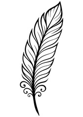 Fototapeta premium Black and white feather vector illustration. Perfect for engraving, laser engrave, prints and creative projects. Clean line art design