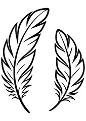 Fototapeta premium Two white feathers vector in black and white line art, perfect for engraving, laser engrave, prints and creative creative projects