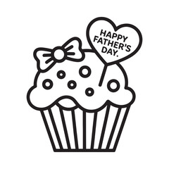 A black and white illustration of a cupcake with a father s day message