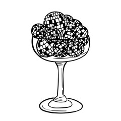 Disco Ball Bouquet in Champagne Glass – Black and White Line Art Illustration