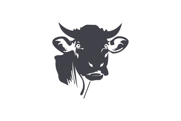 Black cow head logo silhouette on white background.