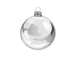Glass Christmas ball hanging on ribbons silver, illustration png element isolated on transparent background