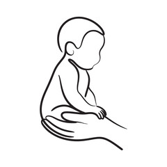 A gentle hand cradling a baby a simple line drawing of care