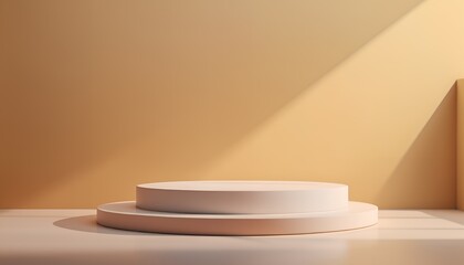 Minimalist cylindrical podium with window shadow effect. 3D rendering.