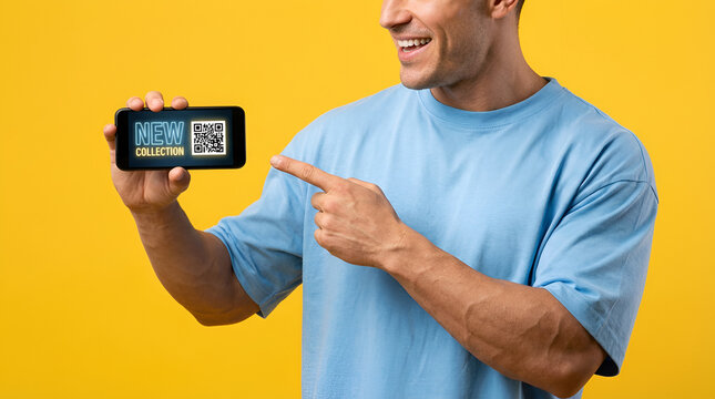 Man Using Smartphone to Scan QR Code for Payment or Info - Powered by Adobe