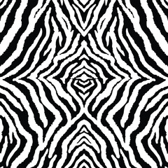 Seamless Monochromatic Abstract Zebra Stripe Mirror Image Repeating Surface Pattern
