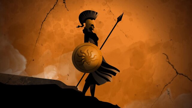 greek goddess athena standing on a hill overlooking the ancient city