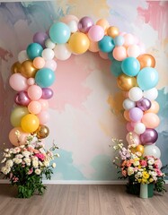 digital photography backdrop with balloons and pastel vintage wall background 