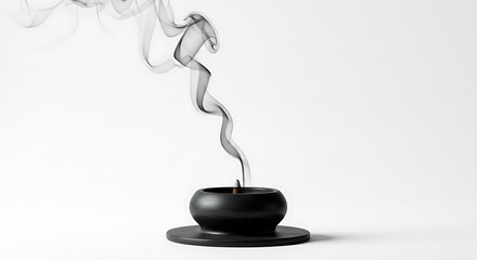 Burning Incense with Swirling Smoke on White