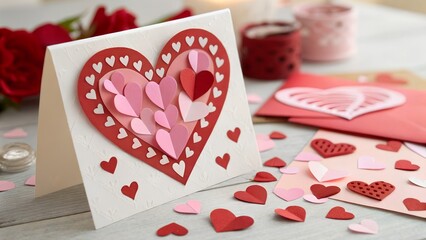 Happy valentine day wishes card with paper heart