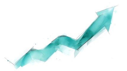 Watercolor Teal Rising Line Graph for Financial Growth
