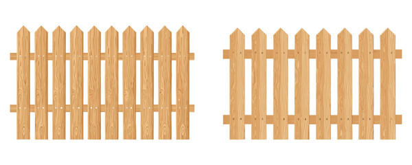 Rustic wooden picket fence, light wood tone