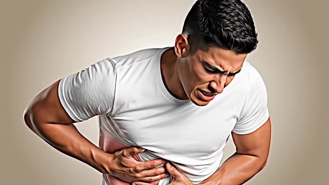 Intense Man Experiencing Severe Stomach Pain Due to Acidity Symptoms