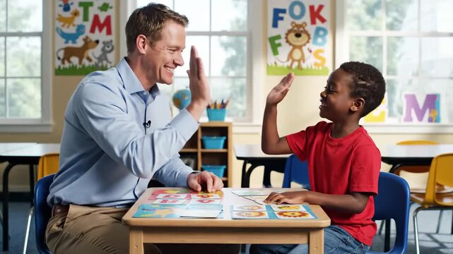 Heartwarming Teacher Student Interaction During Classroom Activity Involving Positive