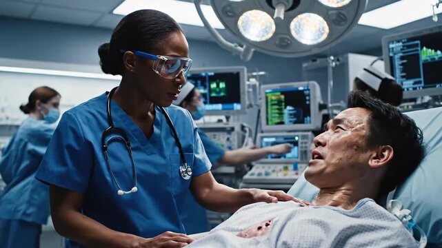 Intensive Medical Emergency Response in Operating Room with Healthcare Professionals and Patient
