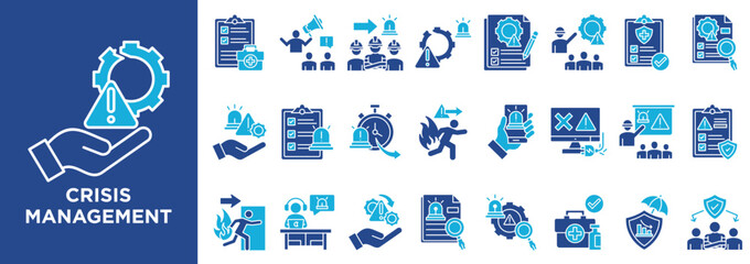 Obraz premium Crisis Management icon collection set. Containing design crisis, management, risk, emergency, response, planning, control, mitigation
