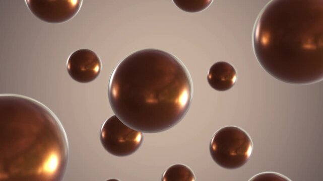 Abstract 3D Motion Background of Floating Metallic Copper Spheres with Soft Reflections, Elegant Luxury Animation Loop for Modern Branding, Technology, Corporate Design, Presentation or Digital Visual