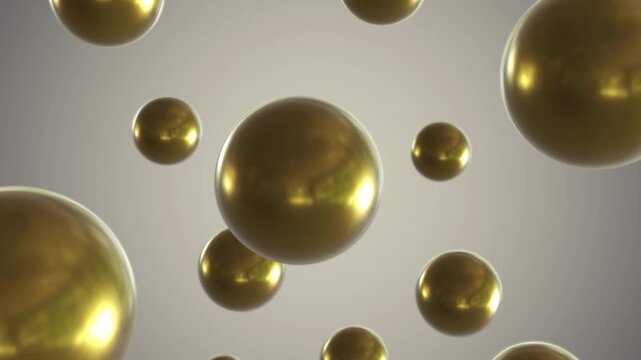 Abstract 3D Motion Background of Floating Gold Metallic Spheres with Soft Reflections, Animation Loop for Premium Branding, Corporate Design, Technology Visuals, Presentations and Modern Digital Use