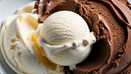 Chocolate ice cream and vanilla ice cream 