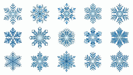 Whimsical blue snowflake illustrations showcasing unique winter ice crystal patterns