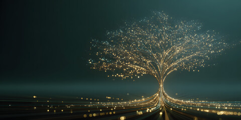 Interconnected digital knowledge tree abstract minimalist design