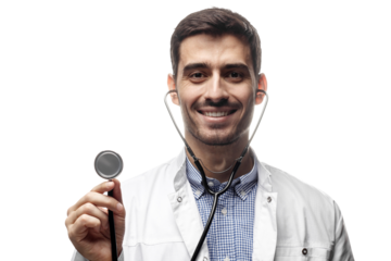Portrait of a smiling male doctor holding a stethoscope
