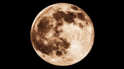 Fototapeta premium phase. A detailed closeup of the full moon, showcasing its textured surface against the dark expanse of space. STEM education sheets.