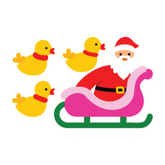 Funny Christmas Scene: Santa's Sleigh Pulled by Rubber Ducks in Festive Colors