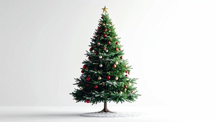 Beautifully Decorated Christmas Tree with Ornaments and Lights on a Clean White Studio Background.