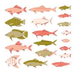 hand drawn cute cartoon illustration set of a Fish.