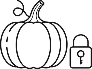 Pumpkin and lock line icon vector illustration representing security privacy protection and safe data concept
