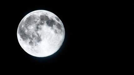Obraz premium phase. A detailed closeup of the full moon, showcasing its textured surface against the dark expanse of space. STEM education sheets.