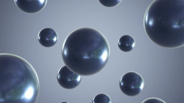 Abstract 3D Motion Background of Floating Blue Steel Metallic Spheres with Cool Reflections, Animation Loop for Technology, Corporate Branding, Digital Design, Futuristic Visuals, Clean Presentations