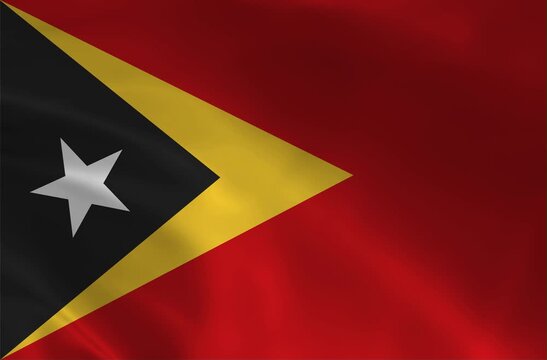 Waving Flag of East Timor (Timor-Leste) - Red, Black, Yellow and White Star Seamless Loop 3D Animation.