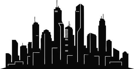 Fototapeta premium Black and White Silhouette of a City Skyline at Dusk