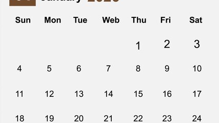 Calendar Page Displaying Dates in Grid Format with Weekday Labels