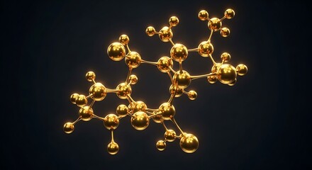 Golden Molecular Structure - Scientific Visualization of Atoms and Bonds.