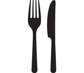 Black Fork Knife Cutlery Silhouette Isolated on White Background