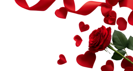 Red Rose and Hearts with Ribbon isolated on a transparent background