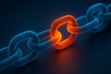 Obraz premium Broken Digital Chain Link Highlighting Cybersecurity Breach, Blockchain Vulnerability and System Failure Concept.