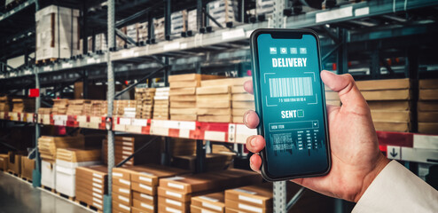 Warehouse management innovative software in computer for real time monitoring of goods package...