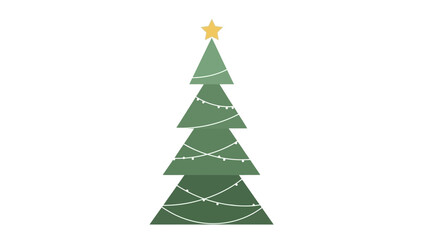 A green christmas tree with white lights and a gold star on top