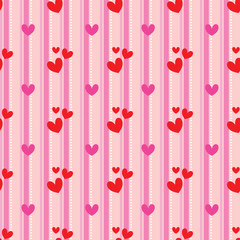 Seamless Valentine Heart Pattern with Pink Stripes