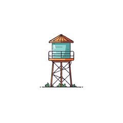 Isolated stylized water tower icon providing essential resources with artistic rendition and