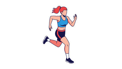 Woman in blue sports bra and black shorts running energetically
