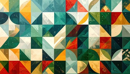 Abstract Geometric Pattern with Textured Organic Shapes and Muted Color Palette.