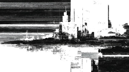 Obraz premium Distressed cityscape with abstract glitch effects