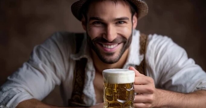 Man smiling with beer portrait