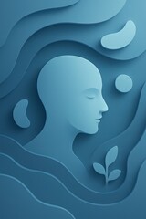 A layered 3D depiction of calm introspection featuring floating abstract shapes, soft gradients, and gently tilted planes representing clarity. Semi-realistic lighting creates depth between emotion