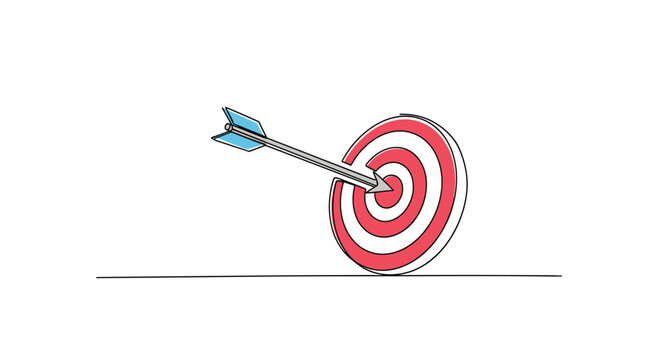 Arrow pierces a red and white bullseye target representing precise aim steady focus and the pursuit of goals through consistent effort and clear direction.